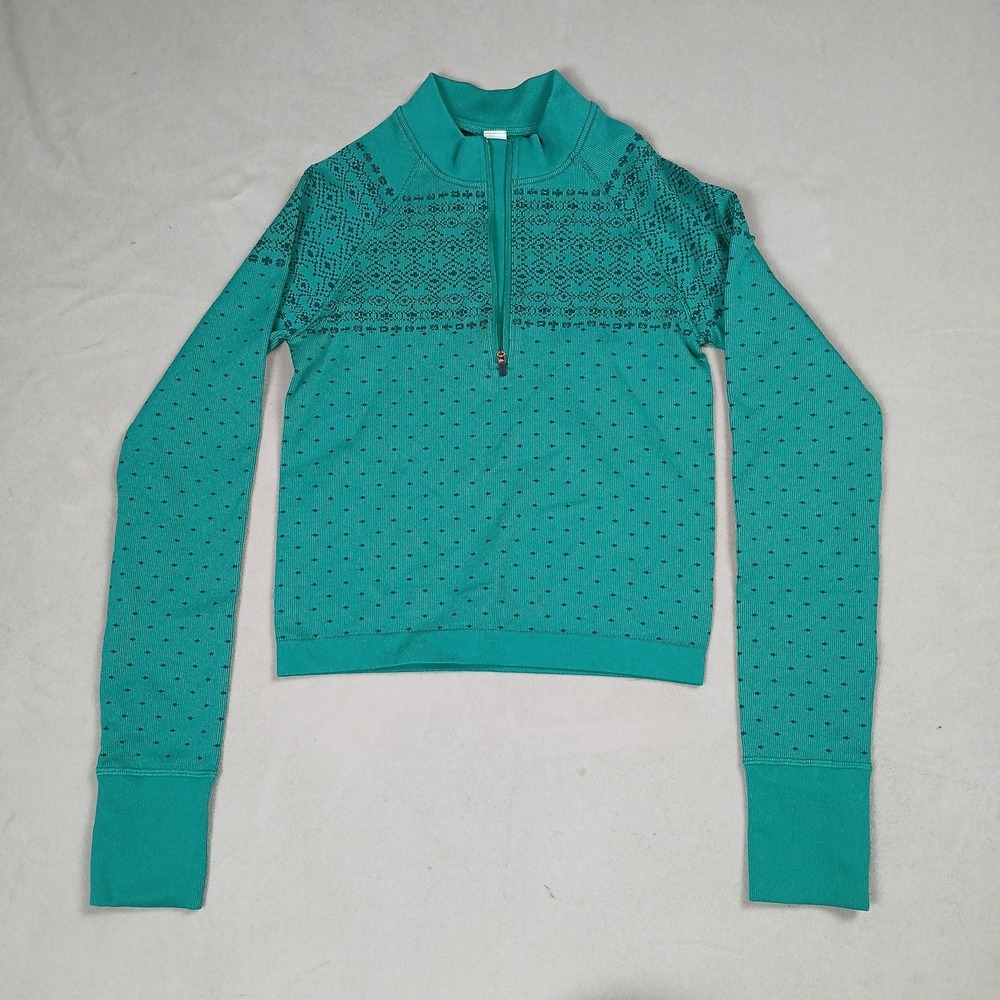 NWT DSG 1/4 Zip XS Seamless Green Fair‎ Isle Workout Shirt Long Sleeve Womens